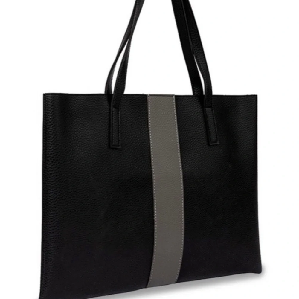 Vince Camuto Black Pebbled Faux Leather Tote Bag